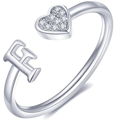 FUNEIA Herz Ring mit Buchstaben Damen Frauen Gold Silber Rosegold Verstellbarer Initiale A-Z Zirkonia Fingerring Stapelring Wasserfest Buchstabering Schmuck Mädchen Geschenkbox