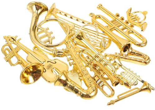 DEARMAMY Christbaumschmuck 14-Teiliges Weihnachts-Musikinstrument-Ornament Mini-Trompete Saxophon Gitarrenmodell Winzige Instrumente Set Weihnachtsbaum-Hängedekoration Musik-Partyzubehör