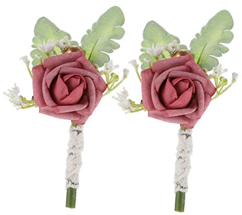 IMIKEYA 2stücke Hochzeits-boutonnieres Für Herren Künstliche Rosen-anstecker Für Bräutigam Elegante Corsagen Für Hochzeiten Und Feiern Stilvolle Ansteckblumen Rosé