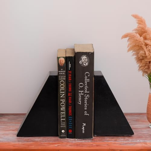 Ecstassy Buchstützen aus Naturstein, schwarz, mit rutschfester Unterseite: dreieckige Buchhalter für Büros, Schlafzimmer oder Arbeitszimmer, 15,2 x 10,2 x 7,6 cm