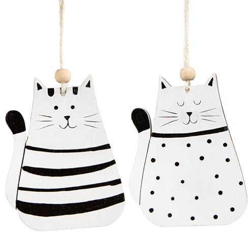 Logbuch-Verlag 2 Katzen zum Aufhängen Ostern Anhänger Osterschmuck schwarz weiß 10 cm für Kinder und Erwachsene