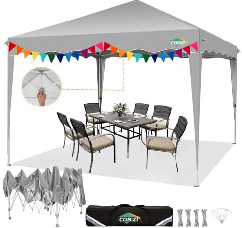 COBIZI Pavillon 3x3 Wasserdicht Stabil Winterfest, Wellige Traufe Pop Up Faltpavillon 3x3m mit One-Push | UV-Schutz 50+ | Outdoor Party Zelt Gartenpavillon Pavillion Klappbar 3x3m inkl.Tasche, Grau