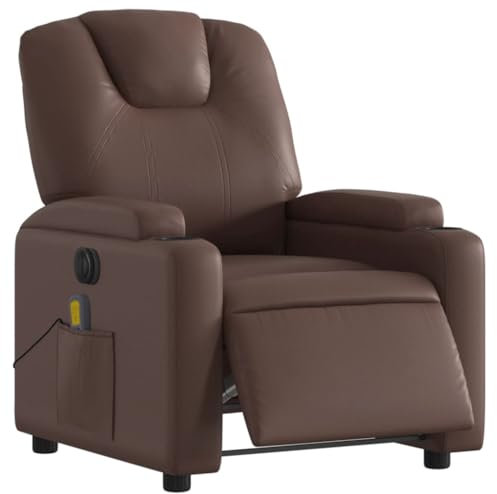 vidaXL Massagesessel, Sessel Elektrisch, Relaxsessel mit Liegefunktion Vibrationsfunktion, Fernsehsessel Liegesessel für Wohnzimmer, Braun Kunstleder