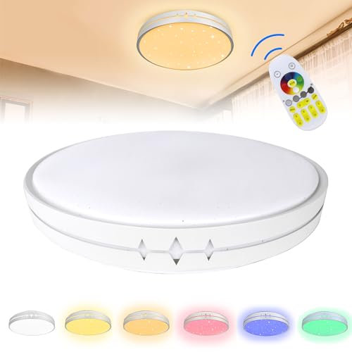ACXIN LED Deckenleuchte Dimmbar RGB Farbwechsel 64W Deckenlampe mit Fernbedienung IP44 Wasserdicht Sternenhimmel Lampe für Wohnzimmer Schlafzimmer Flur Küche Büro