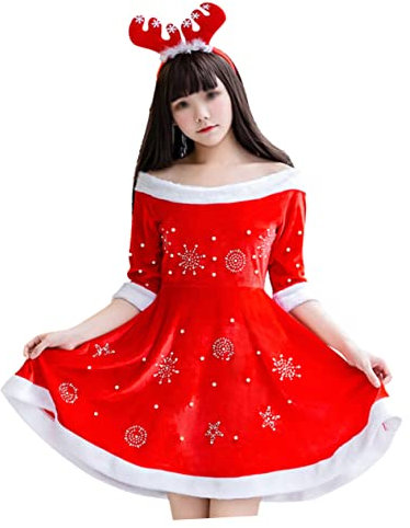 Holibanna Satz Frau. Klaus Kleid Weihnachtsmann-Outfit für Damen Weihnachtsmützen Hüte Weihnachtsmütze und Kleid Bühnenshow-Kostüm Cosplay Performance-Kostüm Weihnachtskleidung Hut