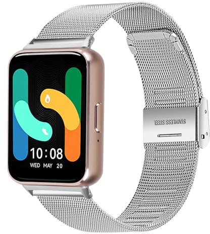 Galaxy Fit 3 Metal Replacement Bands, Metal Braided Strap Compatible with Samsung Galaxy FIT 3 SM-R390 Smartwatch,Adjustable wristband for Galaxy FIT 3 bands Women Men (Silver)