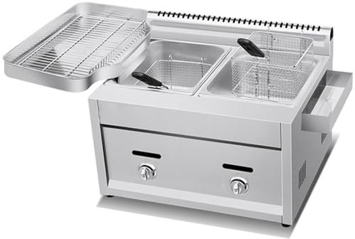 Freidora Gas Industrial, Freidoras con Cestas Grande, Freidora a Gas de Encimera de Acero Inoxidable, freidora ComercialCapacidad 16L/24L, 2/3 cestas para cocinar, para Freír Tapas,8Lx2