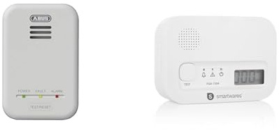 ABUS Gasmelder GWM100ME für Gasthermen - Erdgas (Methan) / Stadtgas - Alarmlautstärke 85 dB - weiß - 81443 & Smartwares Kohlenmonoxid melder, 10 Jahre Sensor, mit Display und Testknopf - FGA-13041