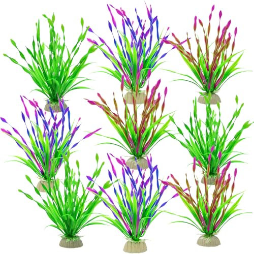 MHYMX Aquarium Pflanzen Künstlich, 9 Stück Terrarium Deko Wasserpflanzen Künstlich Bunt Aquarium Kunstpflanzen Dekoration Plastikpflanzen für Aquarien und Reptilienterrarium