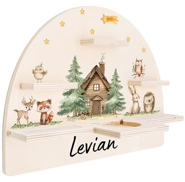 Bärenfreunde® - Personalisiertes Tonie Regal für Kinderzimmer - Magnetisches Toniebox Regal für Toniebox & Figuren mit abgerundeten Ecken & Kanten (Waldtiere Waldhüte)