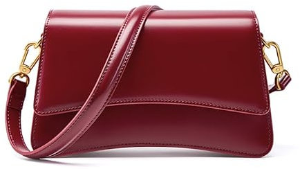 Damen Umhängetasche Henkeltasche Kuhfell Medium Echtleder Damentasche, weinrot, Medium