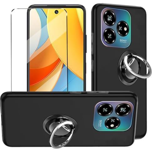 hülle und Glas 1Pcs Compatible with ZTE Blade V60 Vita Folie,mit Ring,hülle silikon stoßfest Compatible with ZTE Blade V60 Vita schutzhülle schutzfolie schutzglas Folie handyhülle Black