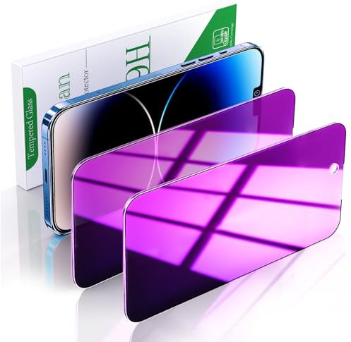 Pokolan Lot de 2 Verre Trempé Pourpre Anti Espion pour iPhone 13,13 Pro,14, Film Protection écran Violet Confidentialité, Anti-Reflet, Anti-Empreinte, Dureté 9H, HD Vitre Protecteur