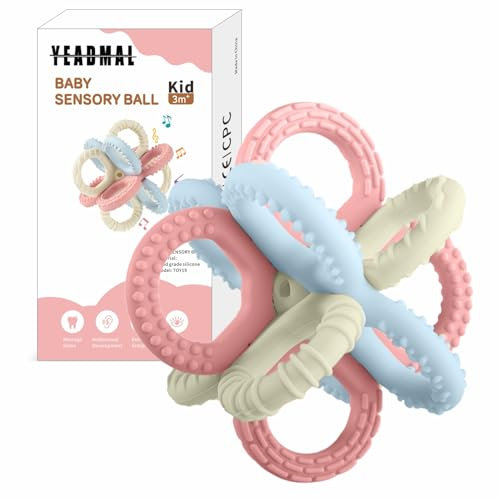 Beißring Baby - Beißspielzeug Zahnungshilfe aus Silikon, BPA-frei, Luban Ball Sensory Toy, Zahnen & Greifring für Babys - Sicheres Baby Spielzeug (Pink)