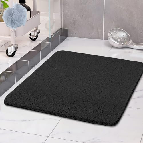 COSYLAND Duschmatte rutschfest 80 × 80cm - Duscheinlage rutschfest mit Ablauf - Weiche PVC-Luffa Antirutschmatte Badewanne - Schnell Trocknende Badematten - Schwarz