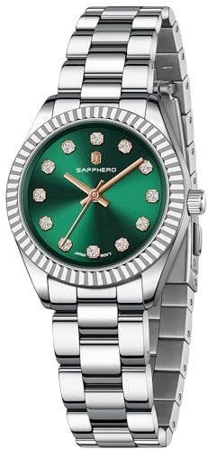 SAPPHERO Armbanduhr Damen Analog Quarz Damenuhr mit Edelstahlarmband 30mm Gehäusegröße Kristall Dekoration 5ATM Wasserdicht Uhr Geschenk für Damen Erhältlich aus Mehrfarbig