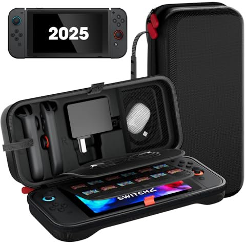 ProCase Carry Case Compatible with Nintendo Switch 2, with 24 Game Card Slots, Hard Travel Portable Bag Protective Cases for Console Joy-Con and Accessories -Black, Large