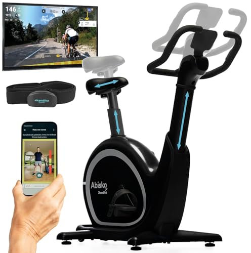 Skandika Ergometer Abisko Weltneuheit | Premium EMS-Widerstand, Smarter Heimtrainer App Steuerung, Automatische Lenker & Satteleinstellung, 36 Widerstandsstufen | Fahrrad Hometrainer für Zuhause