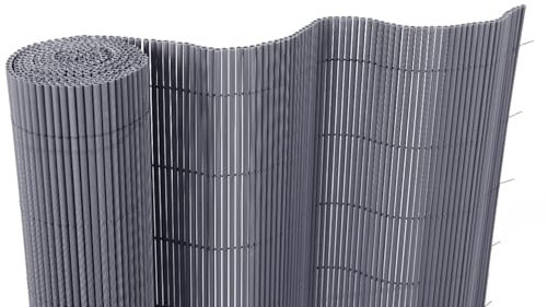 Mugar- Cañizo de PVC imitación a Mimbre de PVC de 1.600gr/m2- Mimbre Artificial- 5 MODELOS (Gris, 1x3 metros)