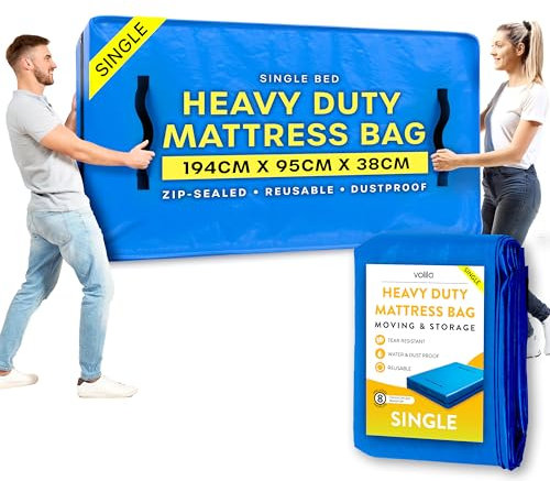 Single Size Mattress Bag for Moving - Reusable Waterproof Mattress Cover, Heavy Duty Mattress Bag for Storage and Protecting Beds from Stains, Dust, and Pests - (150gsm)