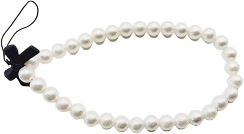 Txuolin Handy-Charm-Armband mit weißen Perlen, Handschlaufe, Schleife, Perlen, Handykette, Handykette, Anti-Verlust-Kette, Handy-Zubehör für Frauen und Mädchen, Auto-Schlüsselanhänger