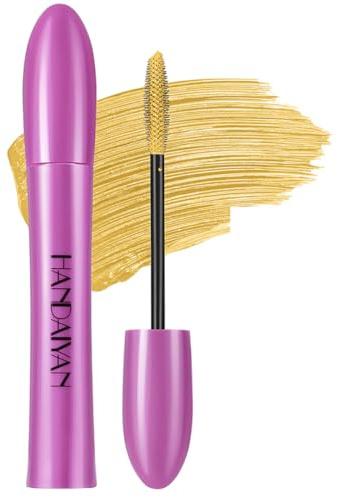 Mascara,5D Silk Fiber Eyelash Volume with Soft Brush, Lash Sensational Volumizing,Long-Lasting Waterproof No Smudge with False Lash Effect(Yellow-3）