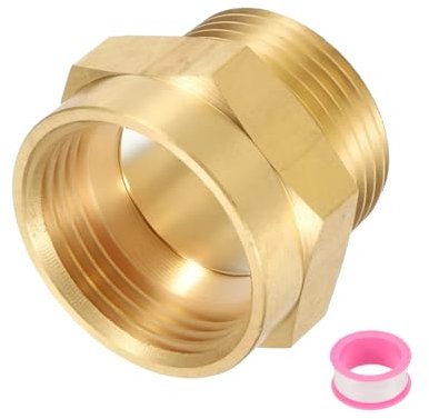 QUARKZMAN Raccordo per Tubo in Ottone, 1 Femmina G × 1 Maschio NPT Raccordo per Tubo Nipplo Esagonale in Ottone, Adattatore Raccordo per Tubo Femmina 1 a 1 con PTFE, Tonalità Oro