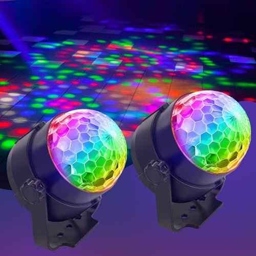 muyuua Discokugel LED Discolicht Partylicht - Disco Ball Musikgesteuert mit USB Discolicht Kugel Musik mit Kabel Party Zuhause 360° Rotierende Discokugeln 7 RGB für Kinderzimmer Wohnzimmer 2ER