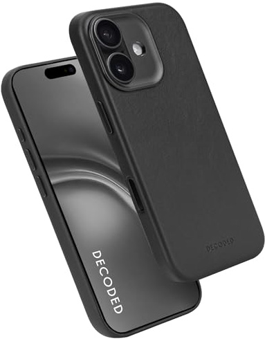 Decoded Lederhülle für iPhone 17, Premium ECCO Leder, MagSafe Kompatibel, Vollständiger Kameraschutz, Metalltasten, Stoßfest, Kratzfest, Glas Kamera Taste, Schwarz