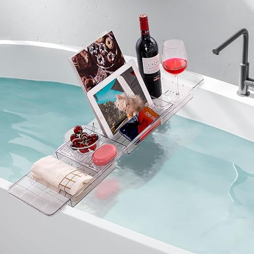 YEENAIV Badewannenablage Ausziehbare Badewannenbretter Badewannenauflage | Acryl Badewannenablage Badewanne Zubehör Ausziehbare Badewannenbrett von 56 Bis 80.5 cm Passend für Die Meisten Badewannen