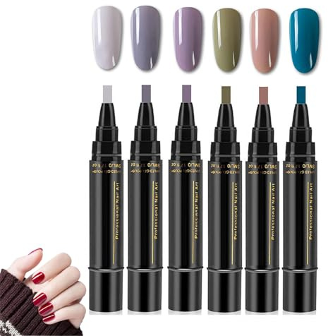 6 Colors Polish Nail Polish Pens UK,DIY Nail Varnish Pens 3 In 1 Gel Nails Polish Pen Set, One Step DIY Nails Varnish Pen, Non UV Gel Nails Polish Crafts Pen(Set D)