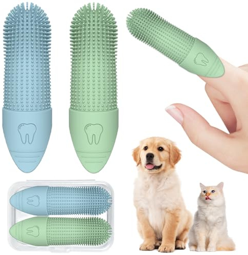 Soodyoow 2 Pièces Spazzolino da Dito per Cani, Silicone Premium Ultra-Resistente, Design 360° per Controllo Facile & Pulizia Delicata, Alternativa alle Spazzole Tradizionali