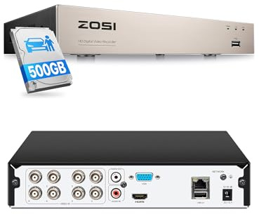 ZOSI 8CH 1080P 4in1 H.265+ DVR Digital Video Recorder 500GB HDD | Verkabelt BNC Eingang, Hybrid TVI/AHD/CVI/Analog CCTV Überwachungsrekorder, KI Personen-/Fahrzeugerkennung, HDMI VGA Ausgang