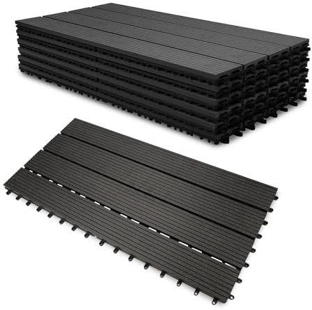Vkechh WPC Terrassenfliesen, Klickfliesen Terrasse und Balkonfliesen in 30x60 cm Grau. Terrassendielen mit Drainage, 30 Stück (5 m²) als stabiler Gartenboden.