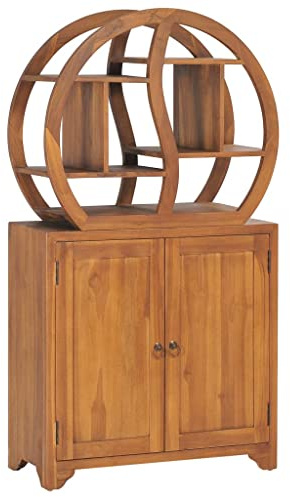 Kaorsrow Schrank mit Yin-Yang-Regal 70x30x130 cm, Teak Massivholz, Orientalischer Aufbewahrungsschrank mit 2 Türen, Stabiles Highboard für Wohnzimmer, Flur und Büro