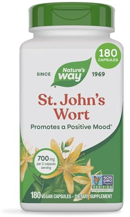 Nature's Way St. John’s Wort Capsules, Herbal Supplement Promotes a Positive Outlook*, 700 mg per 2-Capsule Serving, Non-GMO Project Verified, Vegan, 180 Capsules