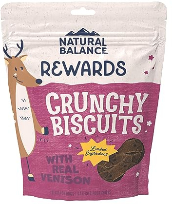 Natural Balance Limited Ingredient Rewards Crunchy Biscuits, Grain-Free Dog Treats for Adult Dogs of All Breeds, Venison Recipe, 14 Ounce (Pack of 1)