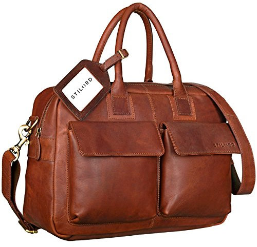 STILORD 'Carlo' Große Umhängetasche Leder Lehrertasche Aktentasche Schultertasche Reise Beruf Freizeit 15,6 Zoll Laptop College Bag Arbeit Büro, Farbe:cognac - braun