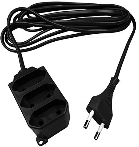 Verlängerungskabel Verlängerung 3-Fach Strom-Kabel Euro-Stecker (1,5 Meter 3-Fach, Schwarz)