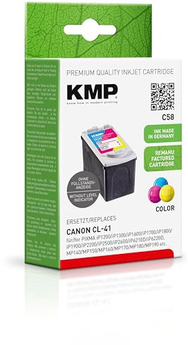 KMP Tintenpatrone passend für Canon CL41 (0617B001) 3-farbig - C58 - für PIXMA iP1200 iP1300 iP1600 iP1700 iP1800 iP1900 iP2200 iP2500 iP2600 ... etc.