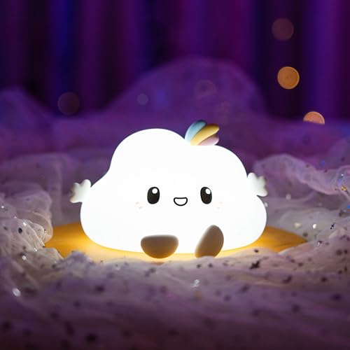 X4-LIFE LED Nachtlicht Wolke, Nachttischlampe aus Silikon für Kinder, tragbar und wiederaufladbar, Touch-Steuerung, als Geschenk für Jungen und Mädchen