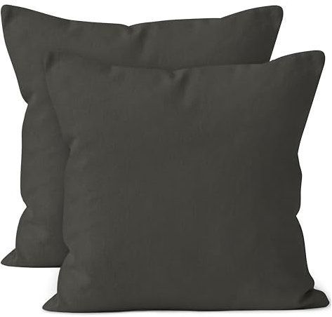 Encasa XO Baumwoll-Kissenbezüge, 2er-Set I 24x24 in (60x60 cm) - Kohlengrau I kein Einsatz I einfach Kissenbezüge I Maschinenwaschbar | Nur Innen benutzen