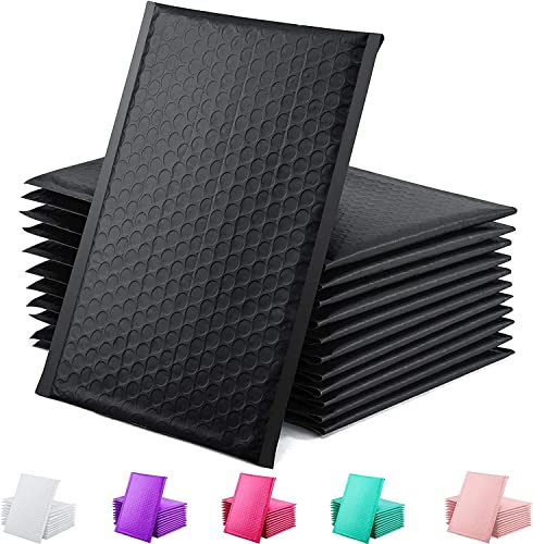 Padded Bubble Mailer 100 Pack, Metallic Foil Mailers, Waterproof Self Seal Adhesive Shipping Envelopes, Cushioning Padded for Shipping, Mailing, Packaging, Bulk (Black, 260x350mm)