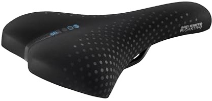 Selle San Marco Bioaktive Sportive Gel - Sella Bicicletta City e Trekking, Ergonomica con Gel e Biofoam, Comfort e Prestazioni, Sistema Fusion, Inserti Riflettenti Unisex Adulto