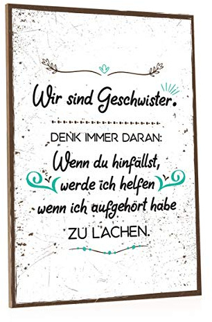 GRAVURZEILE Holzschild mit Spruch - Wir sind Geschwister - Moderne Kunstdrucke auf Holz - Wand Dekoration im Vintage-Look Kunstdruck für Familie Schwestern Freunde in Küche Home & Co