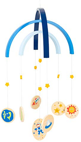 small foot 11451 Mobile Space aus Holz, Kleinkind-Mobile mit Weltall-Figuren und Sternen, ideal für das Babybettchen