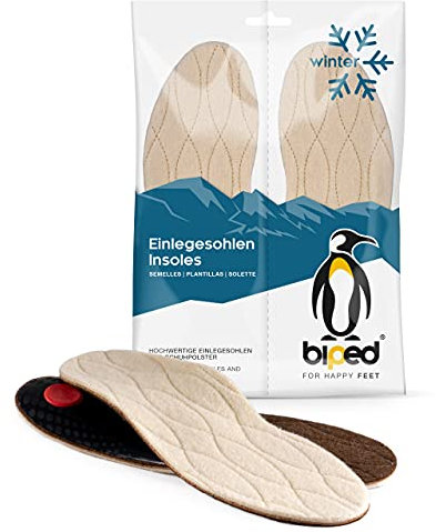 biped Premium Winter Fußbett - warme Schuheinlagen aus echter Wolle und Naturkork - Einlegesohlen Winter z1715(36)