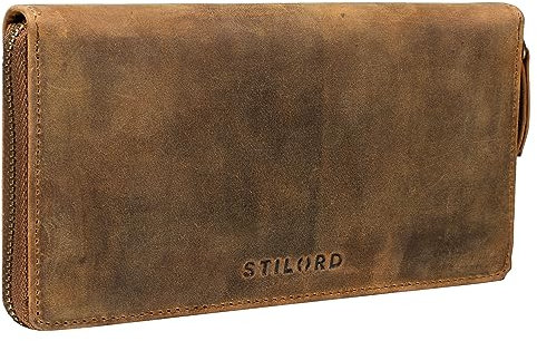 STILORD 'Emilia' Damen Portemonnaie RFID Schutz Elegante Klassische Geldbörse groß aus echtem Rindsleder, Quer mit Reißverschluss Leder, Farbe:mittel - braun