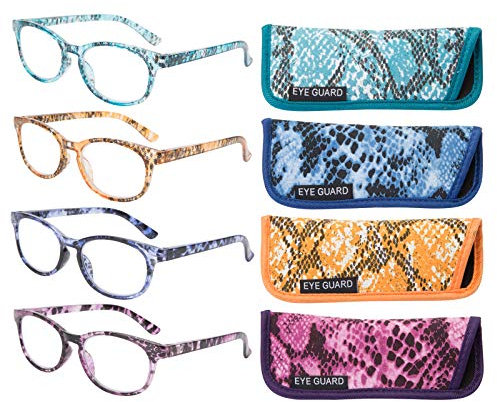Eyeguard Lesebrille, stilvoll gemusterte Rahmen, modische Damenbrille für Damen, 4 Stück (4 Farben, 2,50)