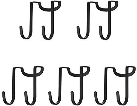 Dewell Multi-Use Over Cabinet Hook, 5 Pack, Stainless Steel, Over Door Double Hook for Drawer Cabinet, Closet, Fence, Kitchen and Bathroom, Black